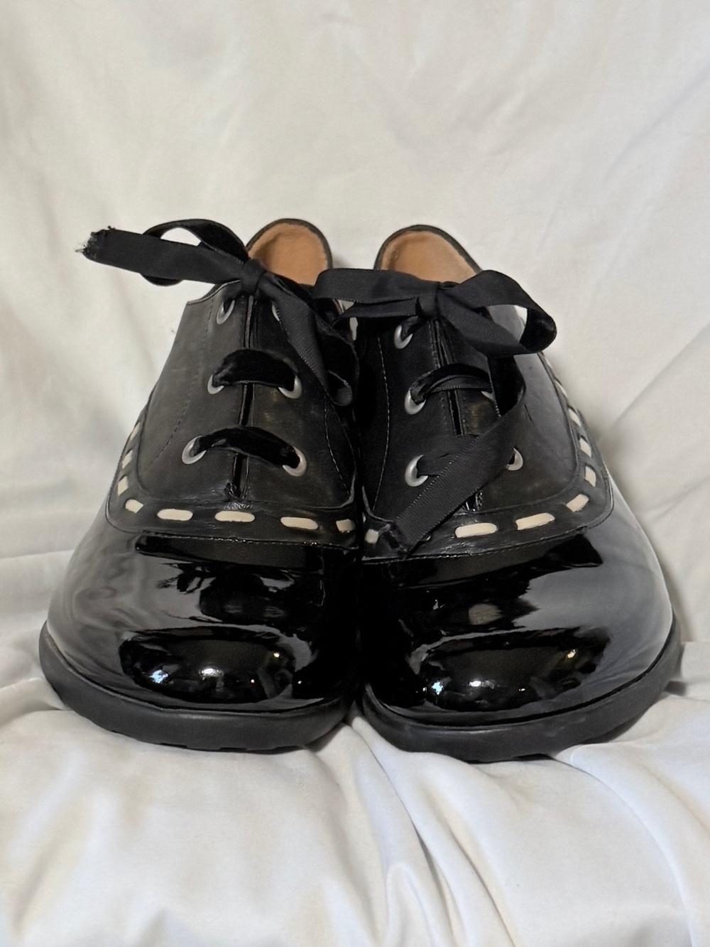John Fluevog Peacemaker Black White Stitching